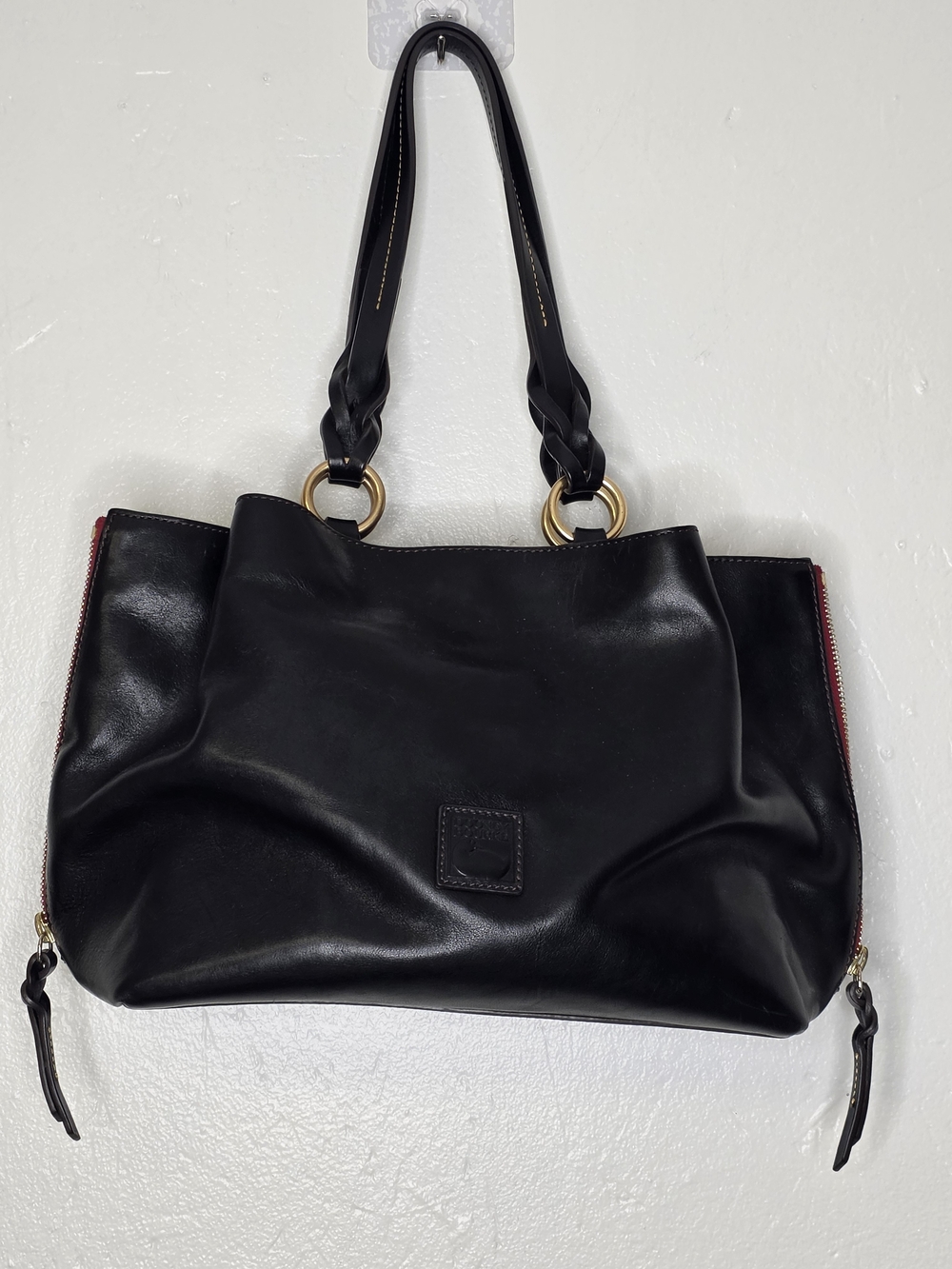 Dooney & Bourke Black Florentine Leather Tote with Braided Shoulder Straps